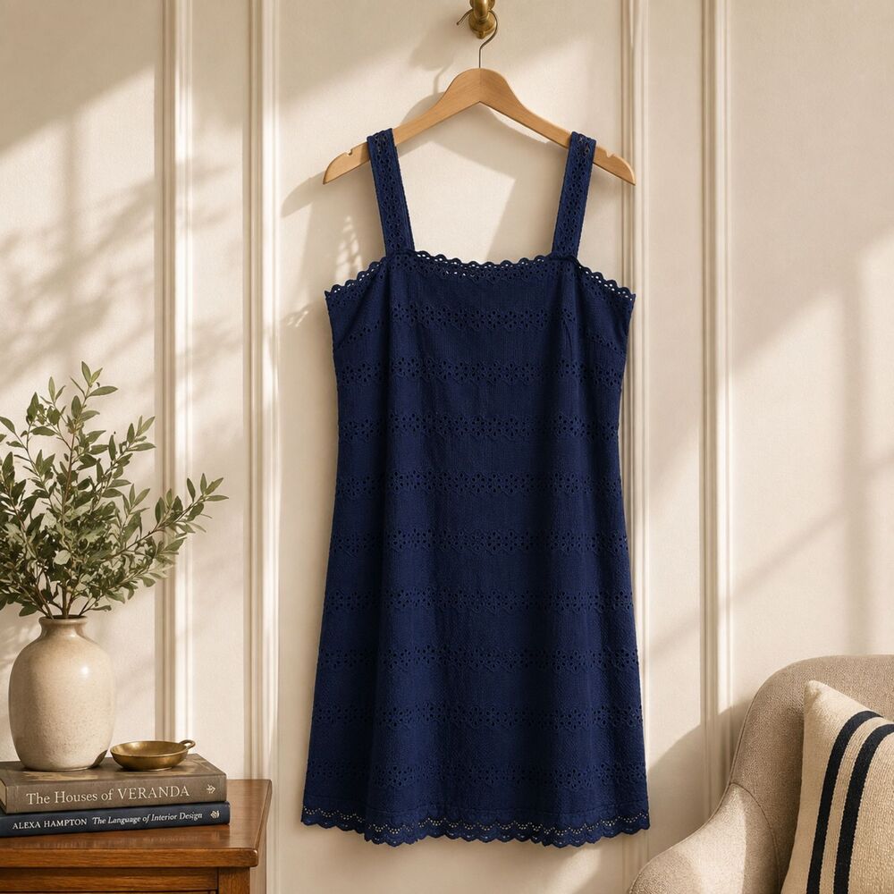 Draper James Navy Eyelet Cold Shoulder Dress Size XL NWT Retail $128